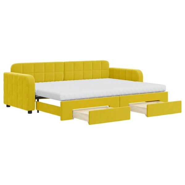 vidaXL Lit de jour avec gigogne et tiroirs jaune 80x200 cm velours