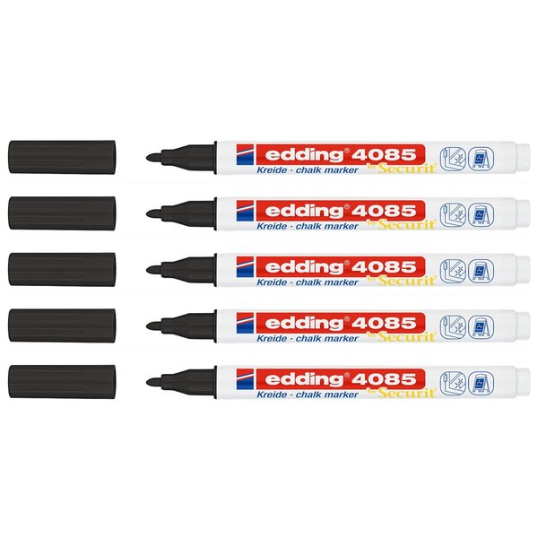 Marqueur Craie Liquide 4085 Noir Pointe Fine 1-2 mm x 5 EDDING