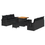 Ensemble de 9 pièces de canapé de jardin avec coussins en rattan poly noir acacia