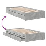 vidaXL Cadre de lit avec tiroirs sans matelas gris béton 90x190 cm