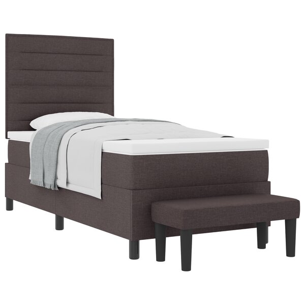 vidaXL Lit à ressorts avec Matelas & Banc Marron Foncé 100x200 cm Tissu
