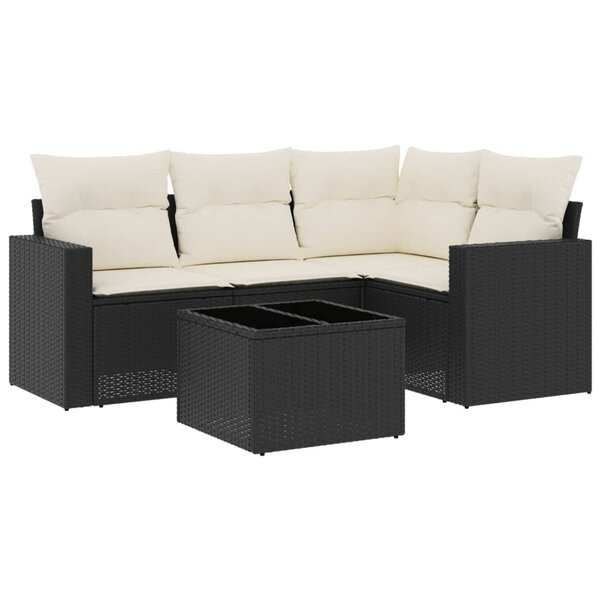 vidaXL Salon de jardin 5 Pièces avec coussins noir résine tressée