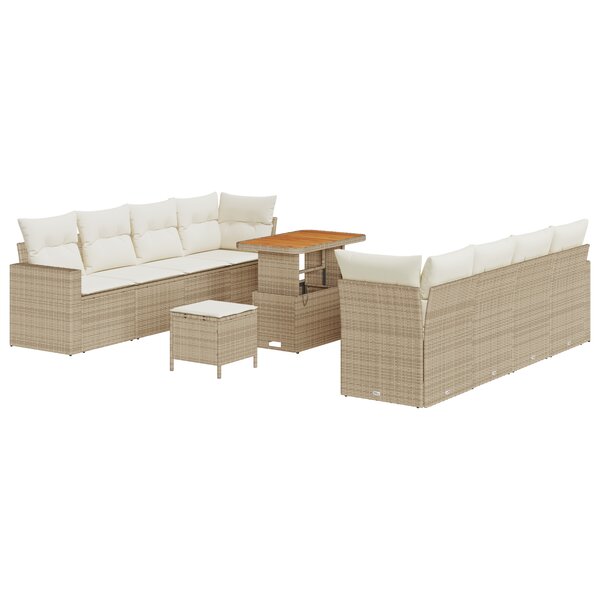 Ensemble de 11 Pièces de Canapés de Jardin avec Coussins Beige Rattan Poly Acacia