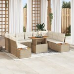 vidaXL Ensemble de salle à manger de jardin de 10 pièces avec coussins beige en poly rotin et acacia