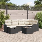 Ensemble de Canapé de Jardin de 7 Pièces avec Coussins Noir Rattan Poly