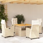 vidaXL Ensemble à manger de jardin avec coussins 5Pièces Beige poly rotin