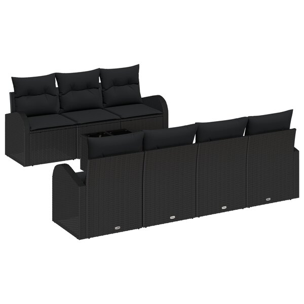 Canapé de Jardin 8 Pièces avec Coussins Rattan Poly Noir