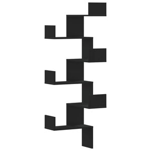vidaXL Étagère murale d'angle noir 45x45x147 cm bois d'ingénierie