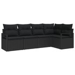 Ensemble de canapé de jardin 5 pièces avec coussins Noir Rotin Poly