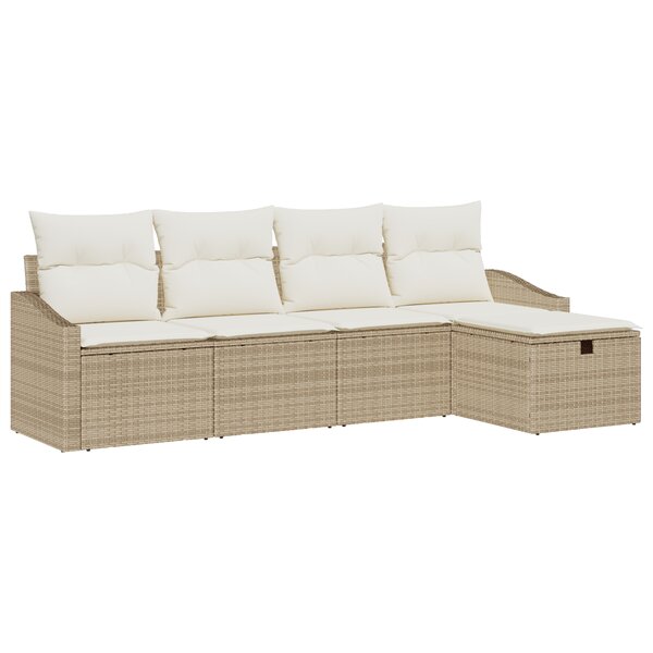 vidaXL Ensemble de Canapé de Jardin 5 Pièces Avec Coussins Beige Poly Rattan