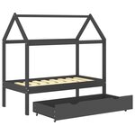 vidaXL Cadre de lit d'enfant avec un tiroir Gris foncé Pin 70x140 cm