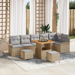 Ensemble de Sofa de Jardin 9 Pièces vidaXL avec Coussins Beige Rattan Poly Acacia