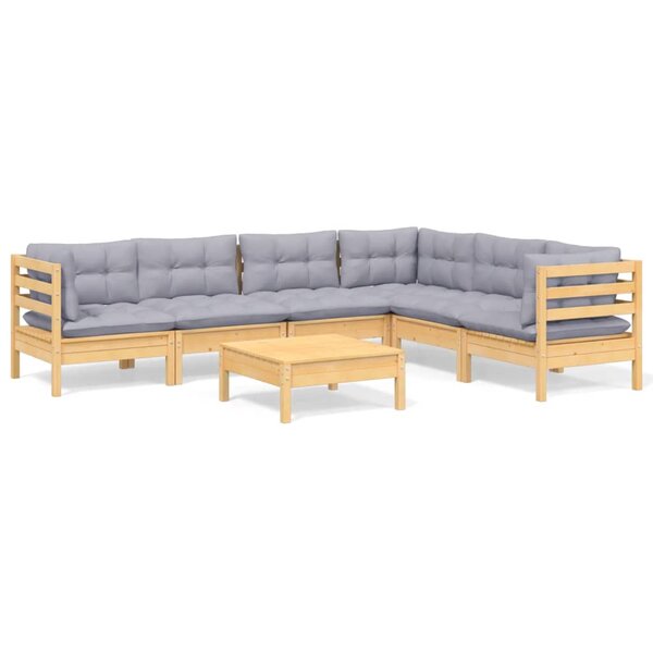 vidaXL Salon de jardin 7 Pièces avec coussins gris bois de pin massif