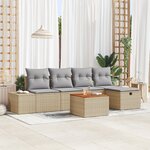 vidaXL Ensemble de salon de jardin 6 pièces avec coussins Beige en poly rotin