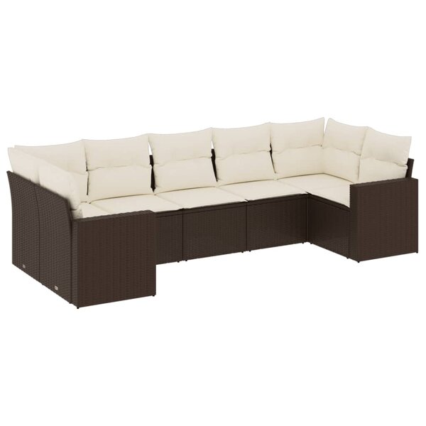 vidaXL Salon de jardin avec coussins 7 Pièces marron résine tressée