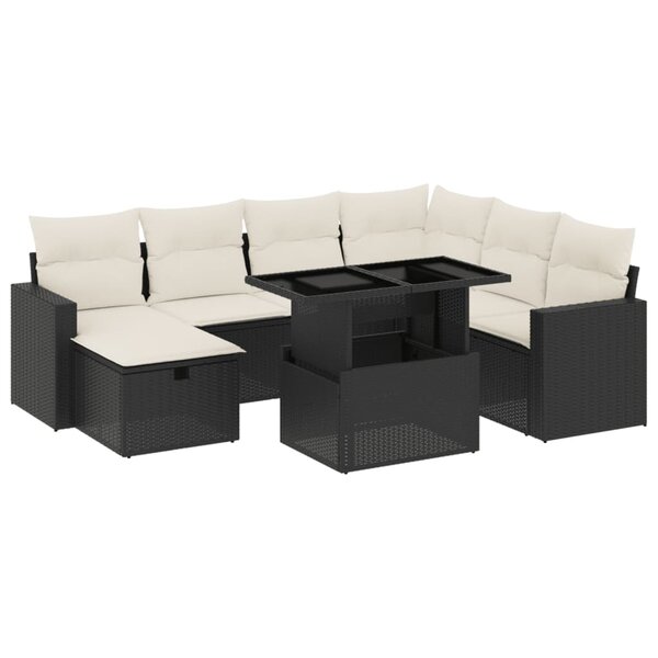 vidaXL Salon de jardin 8 Pièces avec coussins noir résine tressée