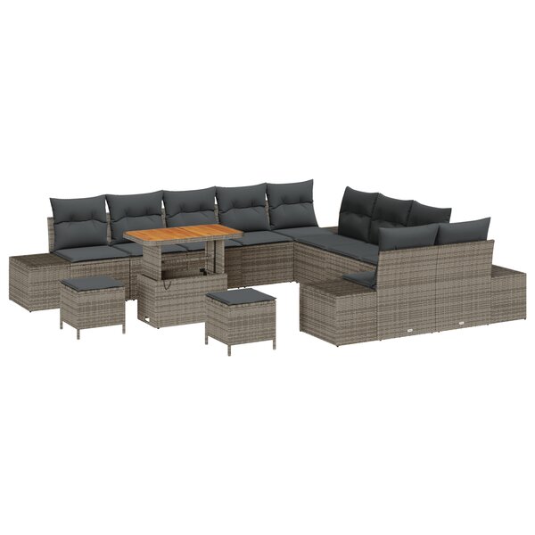 Ensemble de canapé de jardin vidaXL en 13 pièces avec coussins gris rattan synthétique acacia
