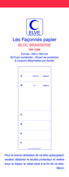 BLOC BRASSERIE 6 coupons 100X259 50/2+0 ELVE