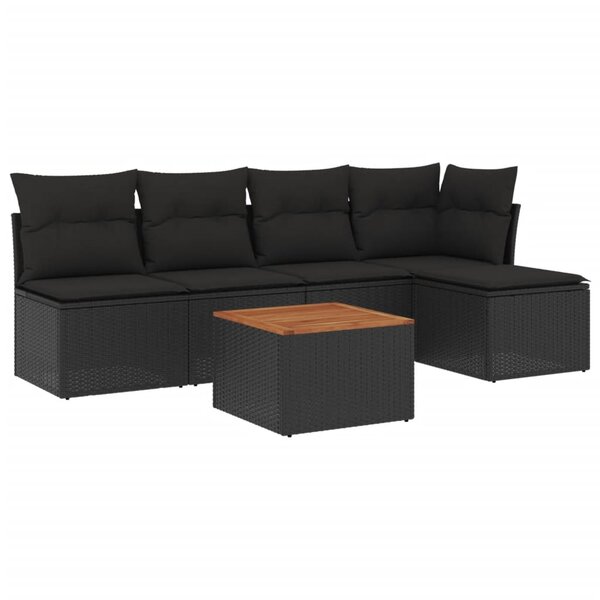 vidaXL Salon de jardin 6 Pièces avec coussins noir résine tressée