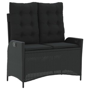 vidaXL Banc inclinable de jardin avec coussins noir résine tressée