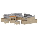 Ensemble de 13 pièces de canapé de jardin avec coussins Beige Poly Rattan Acacia