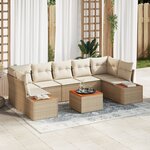 Ensemble de Canapé de Jardin de 8 Pièces avec Coussins Beige en Rotin