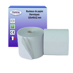 Lot de 5 rouleaux de papier thermiques 110x40x12 mm -t3azur