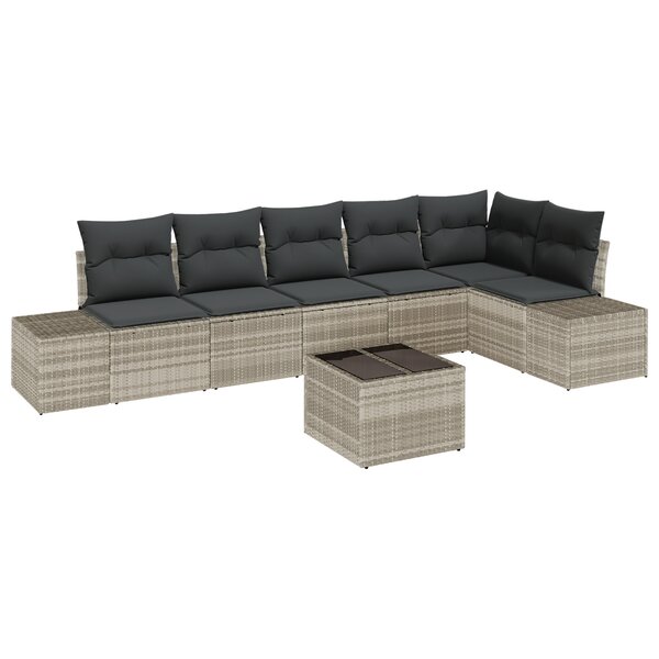 vidaXL Ensemble de Canapés de Jardin 7 pièces avec Coussins Gris Poly Rotin