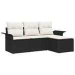 Ensemble de Canapé de Jardin 4 Pièces avec Coussins Noir Rotin Poly