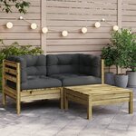 vidaXL Canapé de jardin avec coussins et repose-pied 2 places