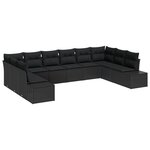 vidaXL Ensemble de Canapé de Jardin 10 pièces avec Coussins Noir Poly Rattan