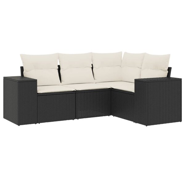 vidaXL Salon de jardin 4 Pièces avec coussins noir résine tressée