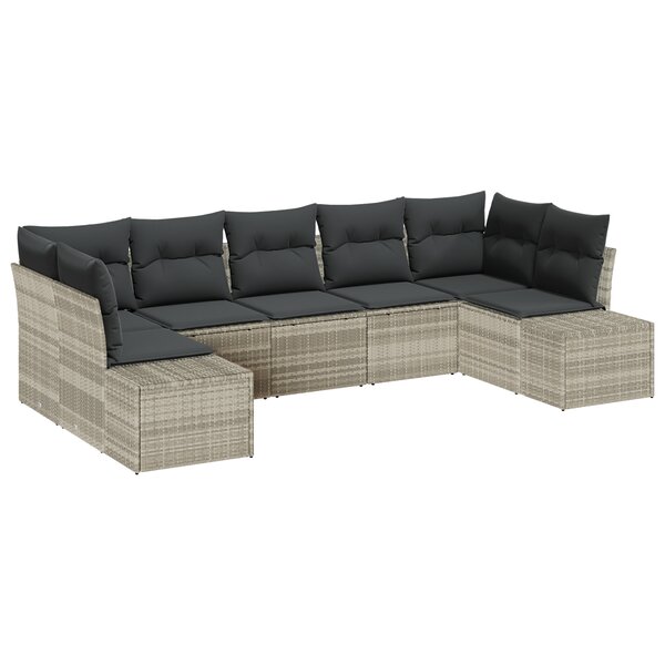 vidaXL Ensemble de canapés de jardin 7 pièces avec coussins gris clair en poly rotin