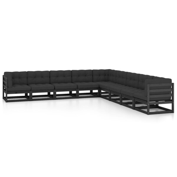 Salon de jardin meuble d'extérieur ensemble de mobilier 9 pièces avec coussins noir bois de pin massif 02_0018065