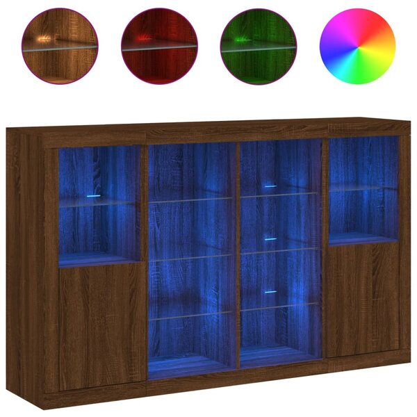 vidaXL Buffets avec lumières LED 3 Pièces chêne brun bois d'ingénierie