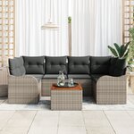 Ensemble de canapé de jardin 7 pièces avec coussins gris poly rotin acacia
