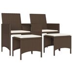 vidaXL Canapé de jardin 2 places avec table et tabourets marron rotin