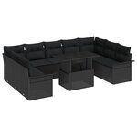 vidaXL Ensemble de Canapés de Jardin 10 Pièces avec Coussins Rattan Poly Noir