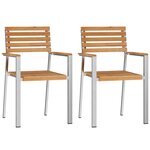 vidaXL Chaises de jardin empilables 2 pièces en bois massif teck et acier inoxydable