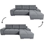 Canapé d'angle convertible CABELLO en tissu gris avec coffre de rangement - LOUNGITUDE