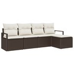 Ensemble de Canapé de Jardin 5 Pièces avec Coussins Marron en Rattan PE