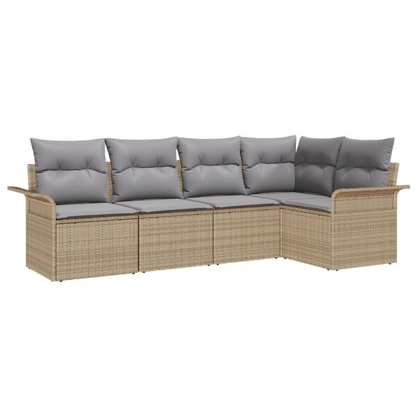 vidaXL Ensemble de Canapé de Jardin de 5 Pièces avec Coussins Beige en Rattan Poly