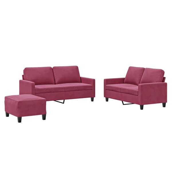 vidaXL Ensemble de canapés 3 Pièces avec coussins Rouge bordeaux Velours