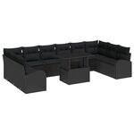 Canapé de jardin 11 pièces avec coussins en rattan noir