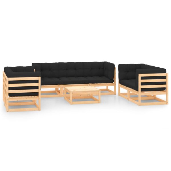 vidaXL Salon de jardin 8 Pièces avec coussins Bois de pin massif