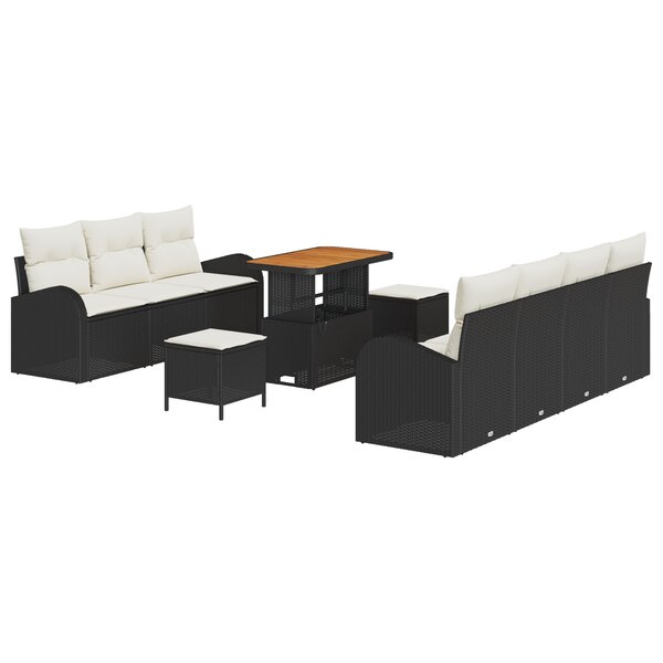 Ensemble de canapé de jardin de 10 pièces avec coussins Noir Poly Rattan Acacia