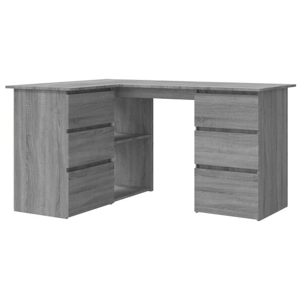 Bureau table poste de travail meuble d'ordinateur informatique étude d'angle sonoma 145 x 100 x 76 cm bois d'ingénierie gris 02_0023695