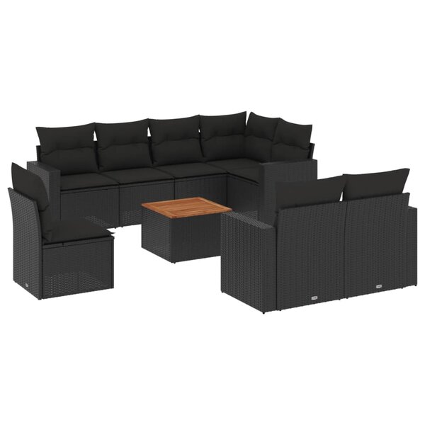 vidaXL Salon de jardin 9 Pièces avec coussins noir résine tressée