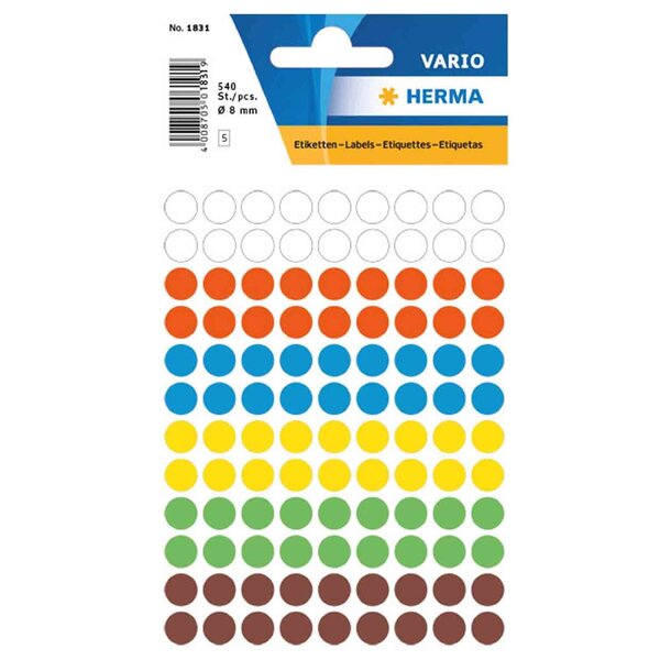 Etiquettes multi-usages, rectangle 12 x 19 mm, assorties, pqt 160 herma