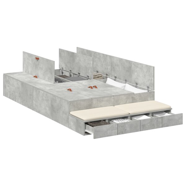 vidaXL Cadre de lit de rangement Gris béton 120x190 cm